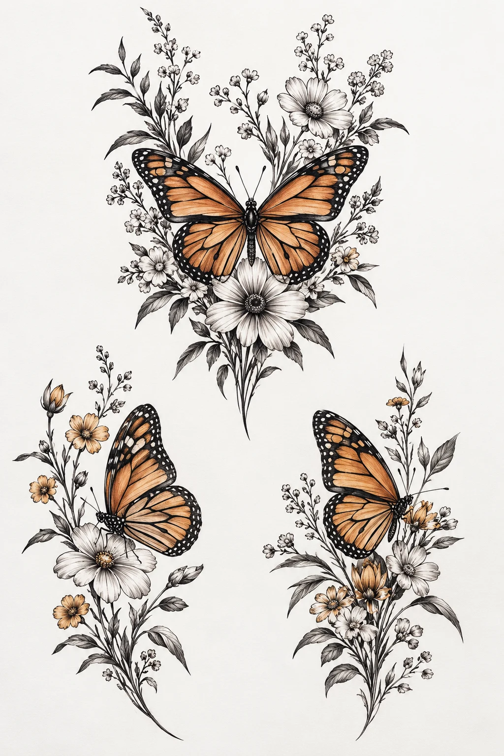Monarch Butterfly With Wildflowers — 3 butterfly tattoo designs style outfit