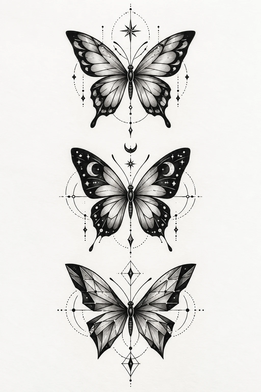 Blackwork Butterfly With Geometric Details — 3 butterfly tattoo designs style outfit