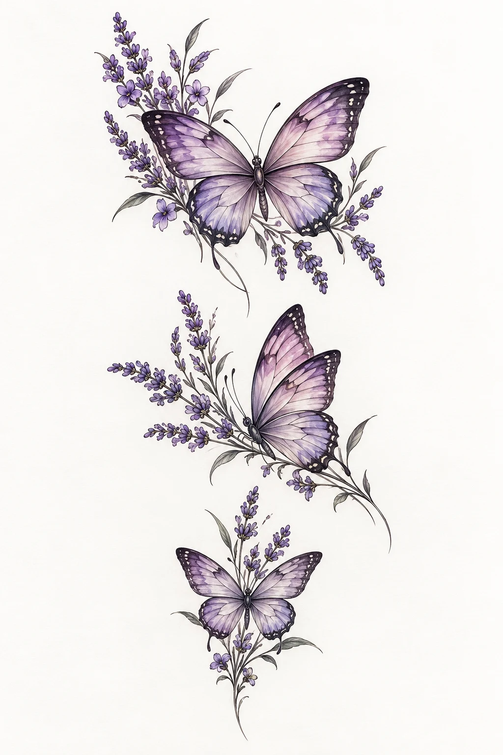 Lavender Butterfly With Fine Botanical Sprigs — 3 butterfly tattoo designs style outfit