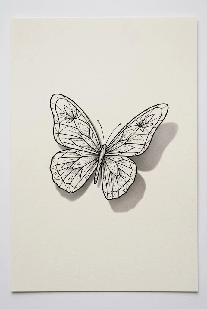 Minimalist Line Art with Shadow — 3d butterfly tattoo designs style outfit