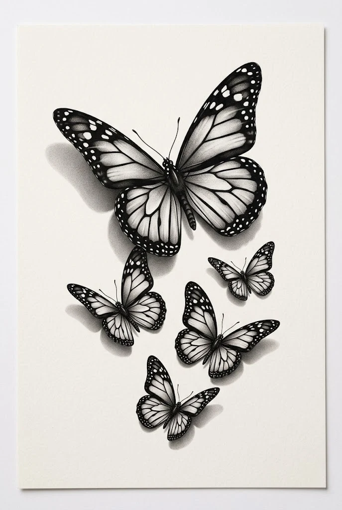 Black and Grey Realism 3d Butterfly Tattoo Designs — 3d butterfly tattoo designs style outfit