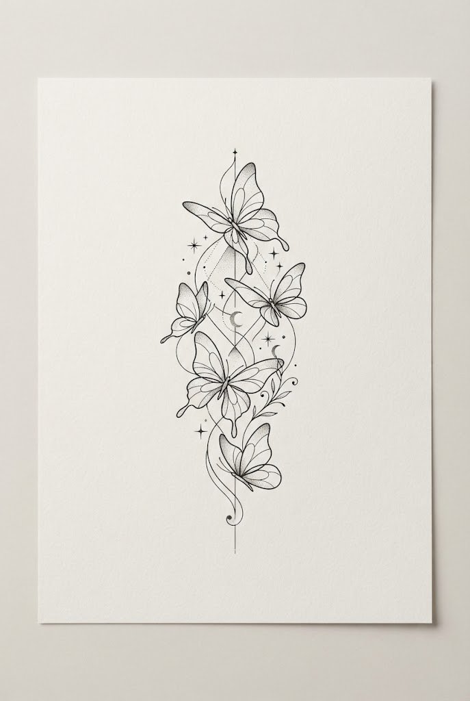 Abstract Minimalist Line-Art Forearm Accent — 4 butterfly tattoo style outfit