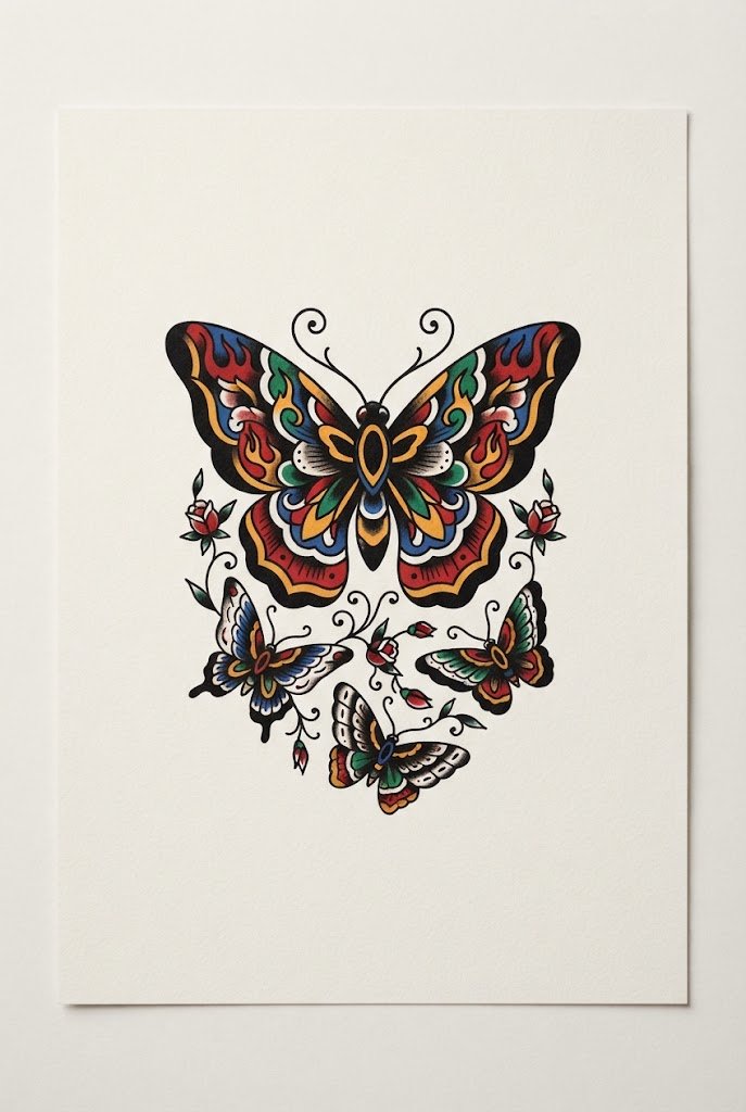Traditional Old-School Bold Butterfly Arm Piece — 4 butterfly tattoo style outfit
