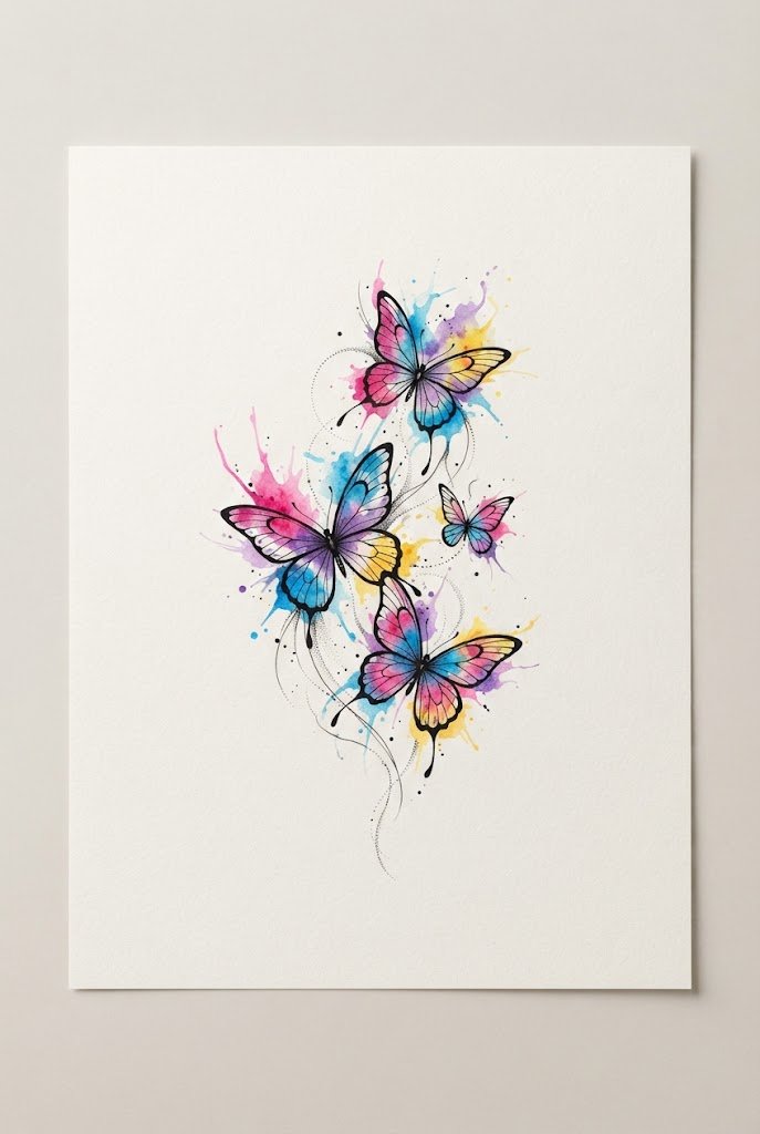 Vibrant Watercolor Splash Upper Arm Piece — 4 butterfly tattoo style outfit