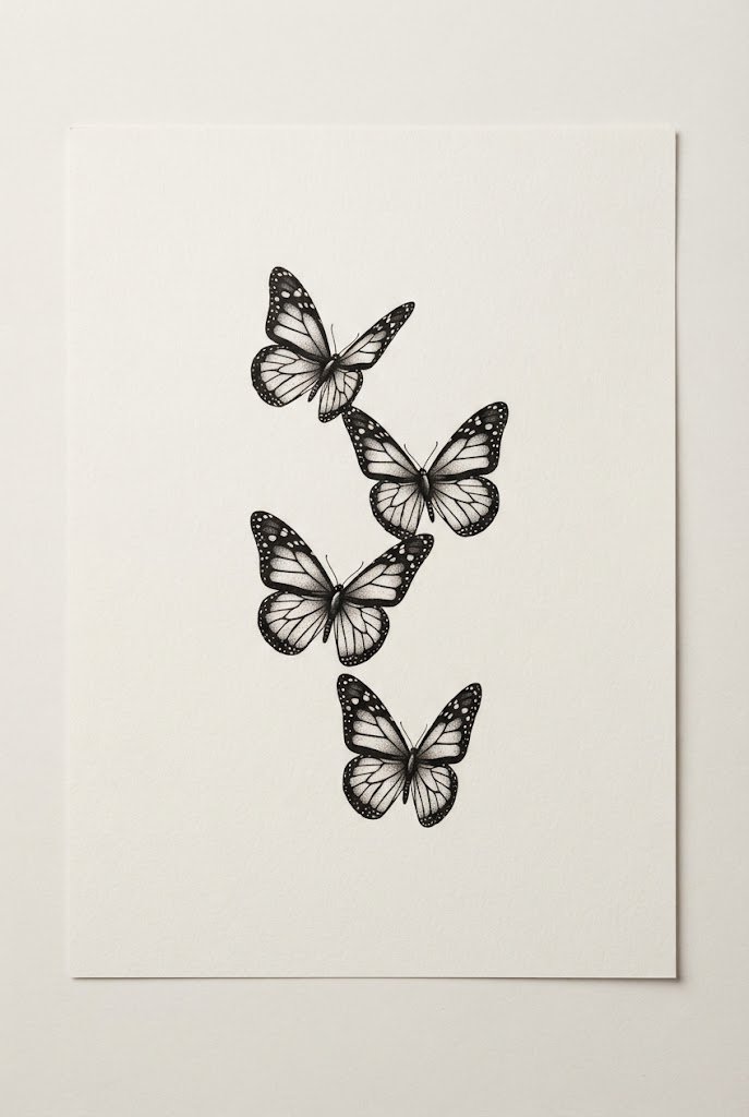 Dual Monarch Butterflies in Flight — 4 butterfly tattoo style outfit