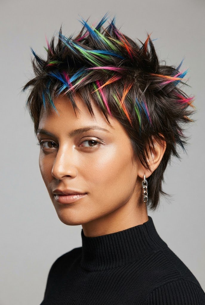 The Neon-Infused Spike Crop — 80s hairstyles for short hair style outfit