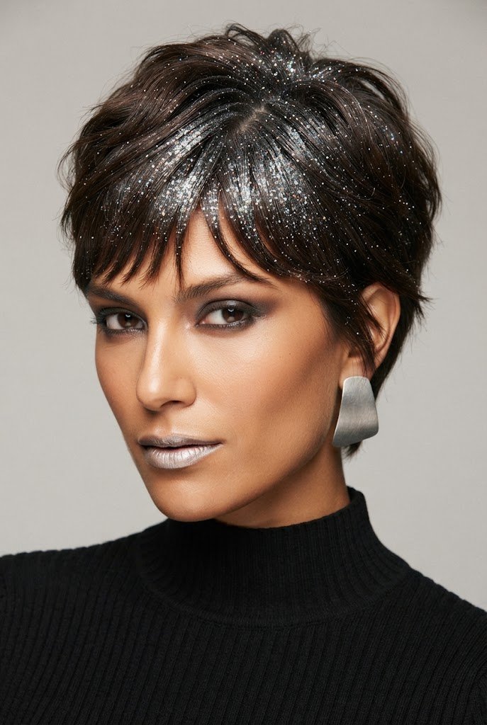 Glitter-Dusted Club Cut — 80s hairstyles for short hair style outfit