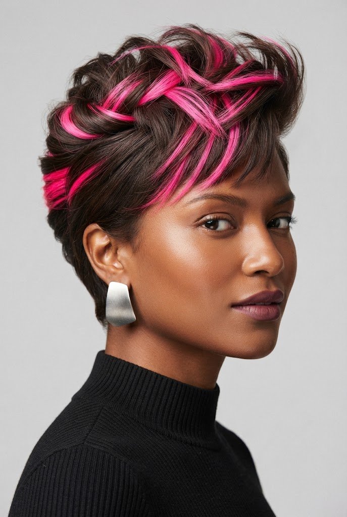 Neon Pink French Twist Crop — 80s hairstyles for short hair style outfit