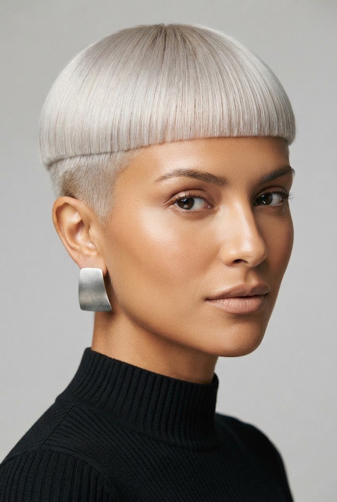 Platinum Blunt Micro-Crop — 80s hairstyles for short hair style outfit