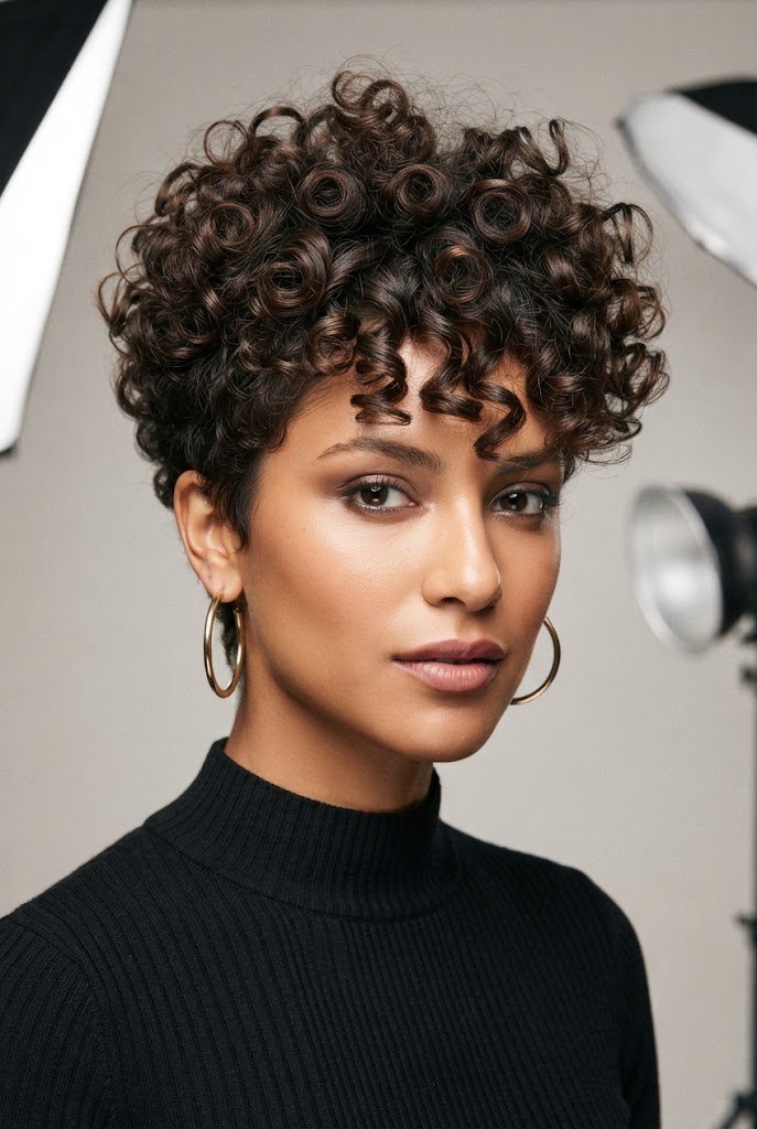 High-Voltage Permed Pixie — 80s hairstyles for short hair style outfit