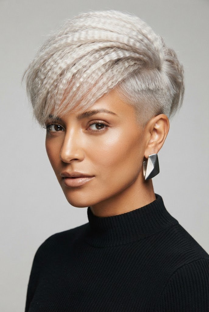 Crimped Platinum Undercut — 80s hairstyles for short hair style outfit