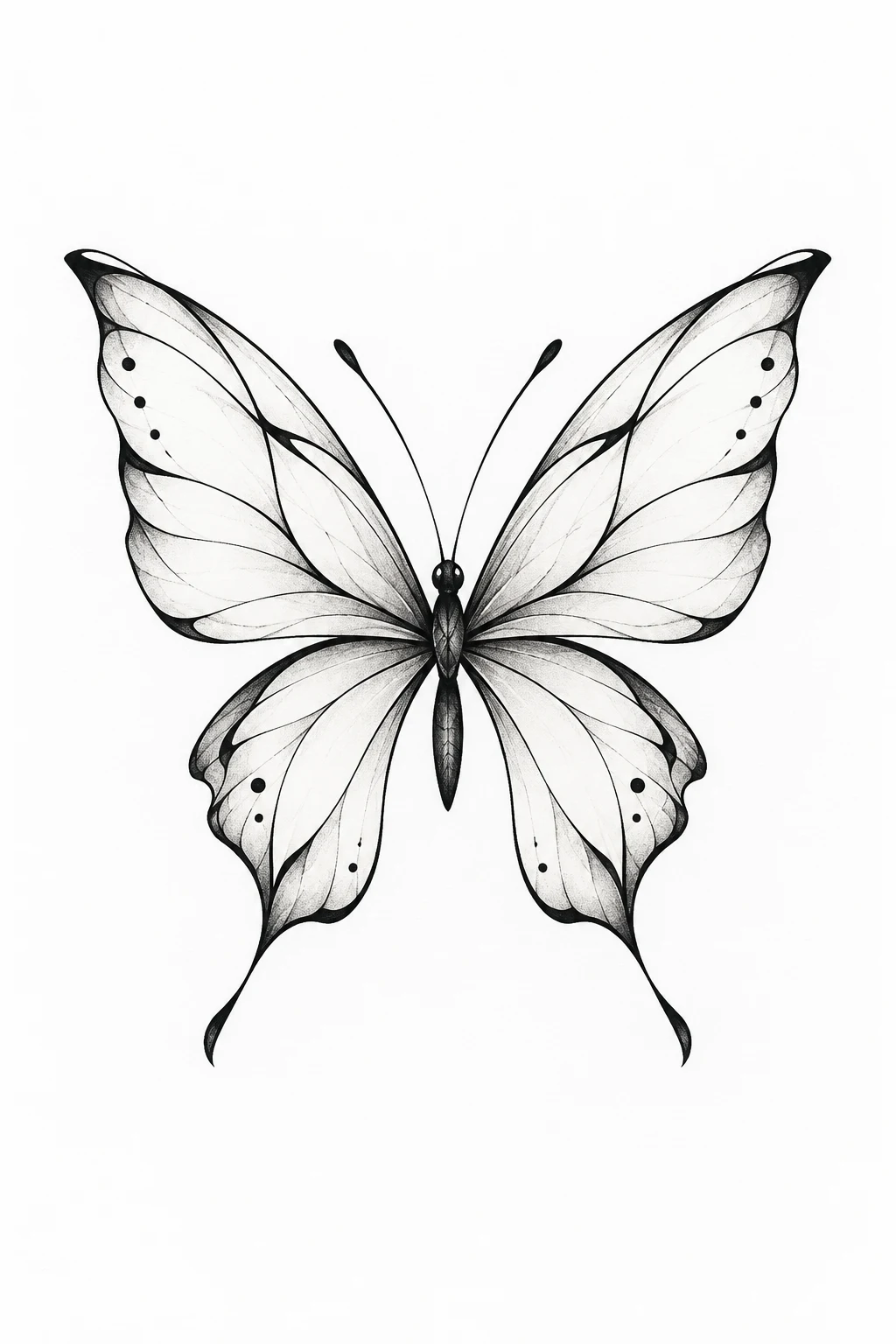 Minimalist Black Ink Butterfly — abstract butterfly tattoo style outfit