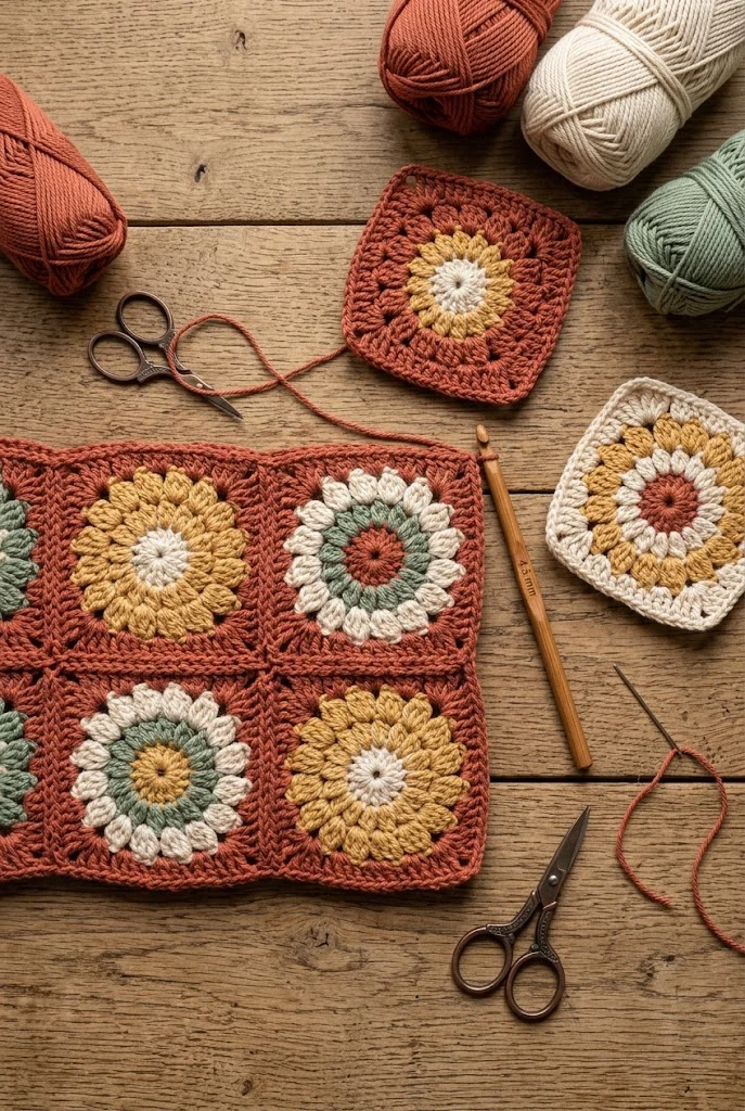 Muted Terracotta Sunburst Tote — aesthetic crochet bag style outfit