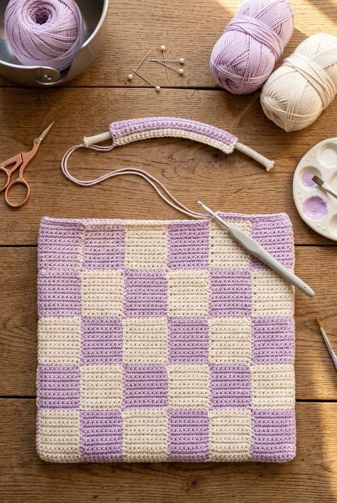 Pastel Gingham Checked Tote: An Aesthetic Crochet Bag Design — aesthetic crochet bag style outfit