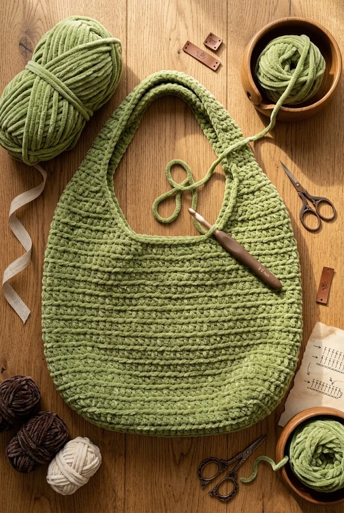 Chunky Chenille Velvet Slouchy Hobo — aesthetic crochet bag style outfit