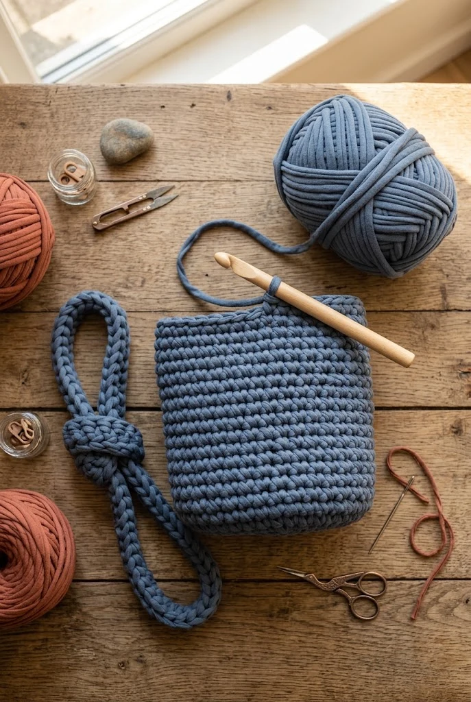 Chunky T-Shirt Yarn Knot Handle Mini — aesthetic crochet bag style outfit