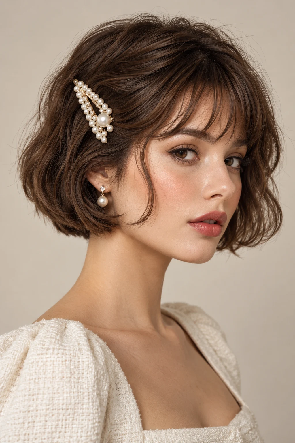 The Pearl-Clip French Bob — aesthetic hairstyles for short hair style outfit