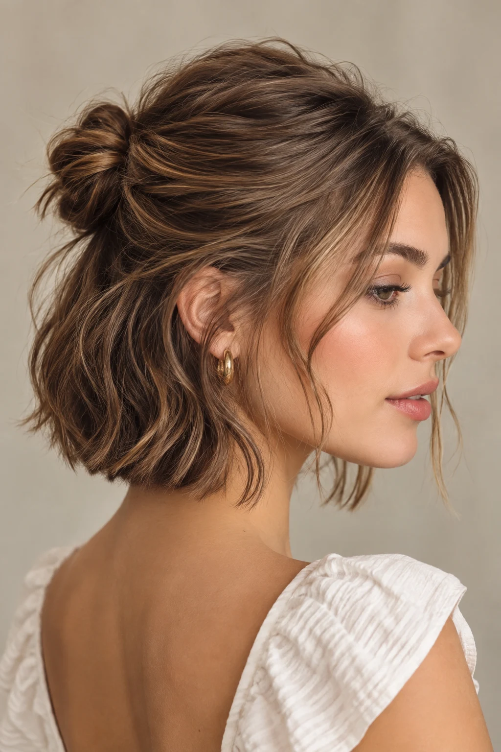 The Soft Half-Up Knot — aesthetic hairstyles for short hair style outfit