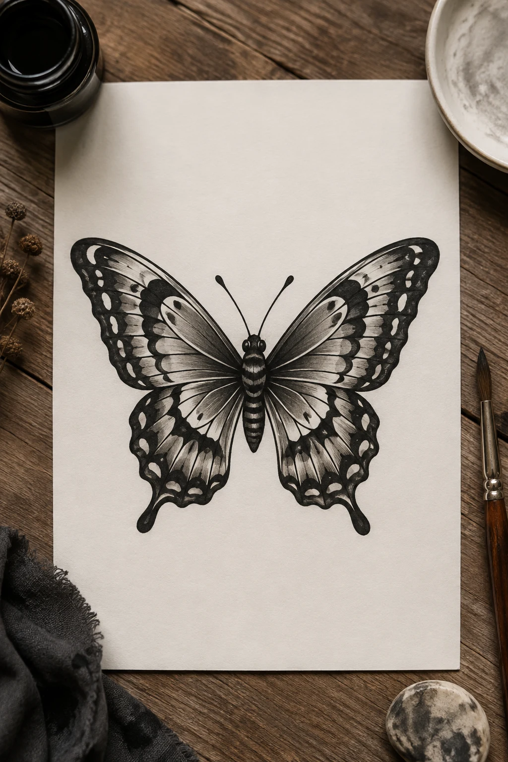 American Traditional Butterfly Tattoo in Black and Grey — american traditional butterfly tattoo style outfit