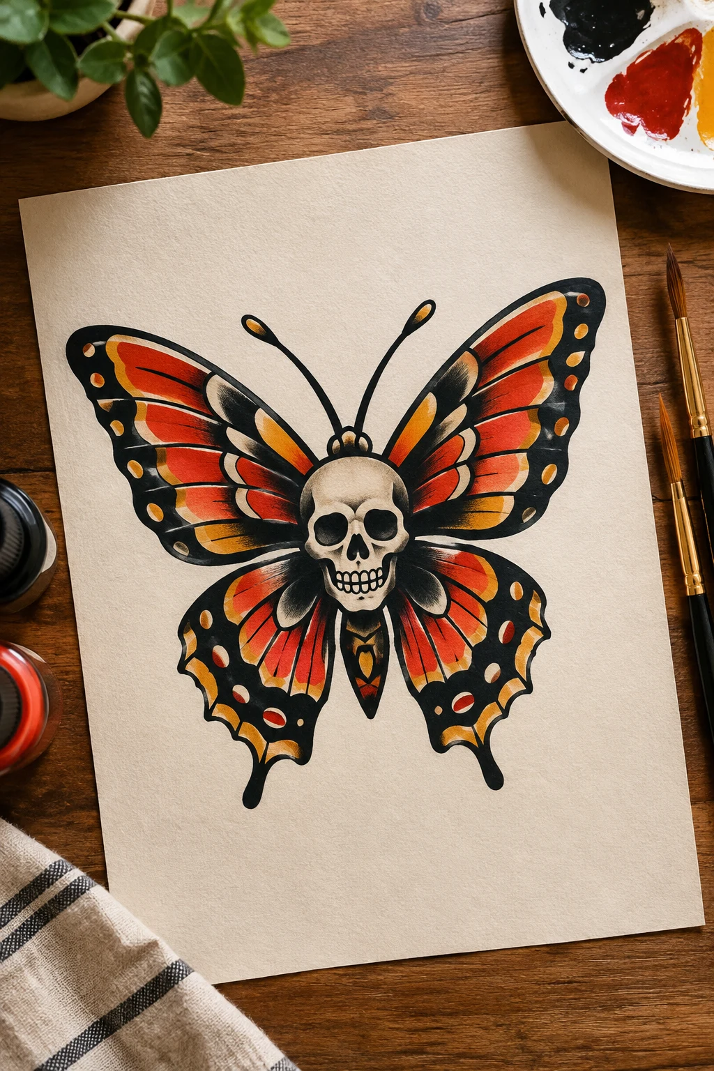 Butterfly With a Skull — american traditional butterfly tattoo style outfit