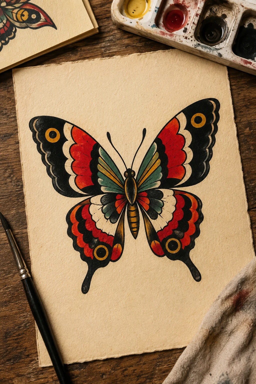 Vintage American Traditional Butterfly Tattoo Flash — american traditional butterfly tattoo style outfit
