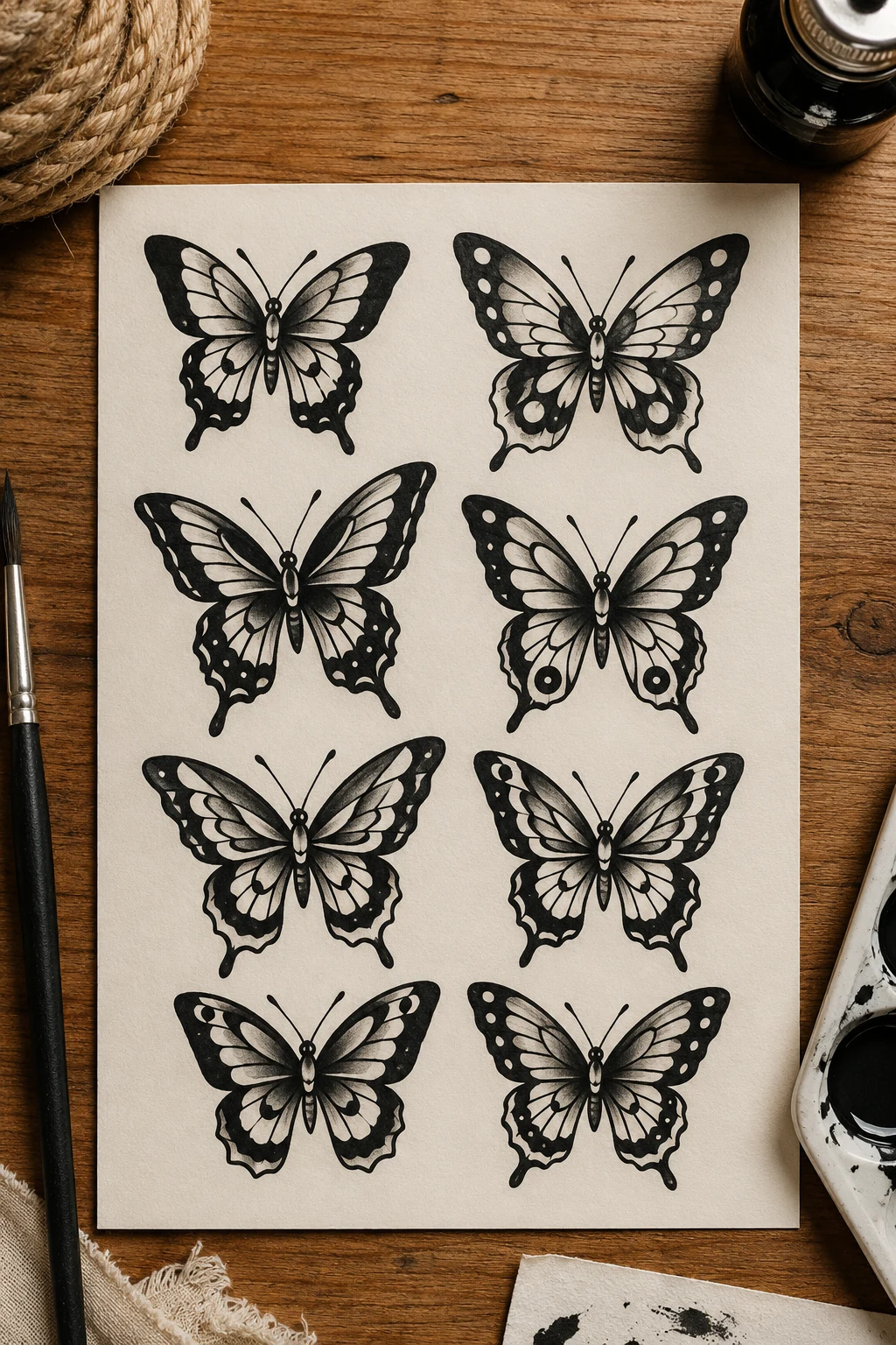 Black and White Butterfly Flash — american traditional butterfly tattoo style outfit