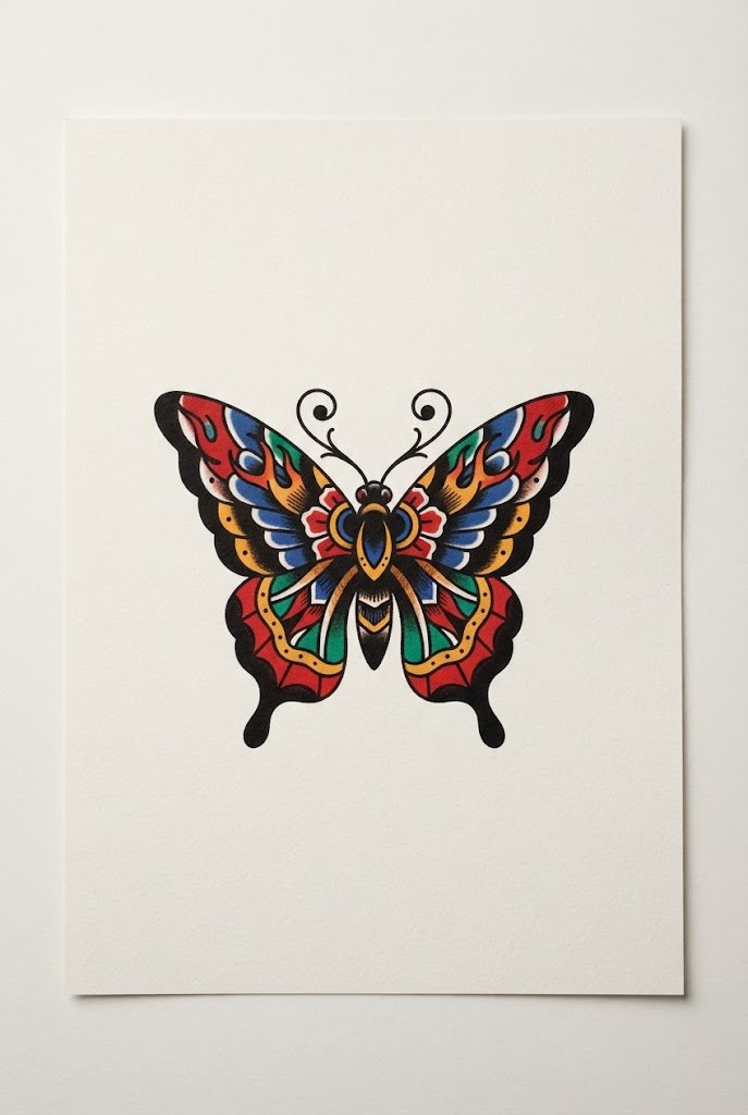 Traditional Old-School Bold Butterfly Arm Piece — arm butterfly tattoo style outfit