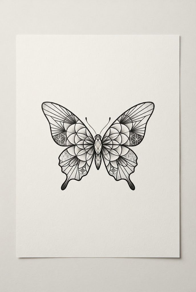 Geometric Sacred Geometry Winged Insect — arm butterfly tattoo style outfit