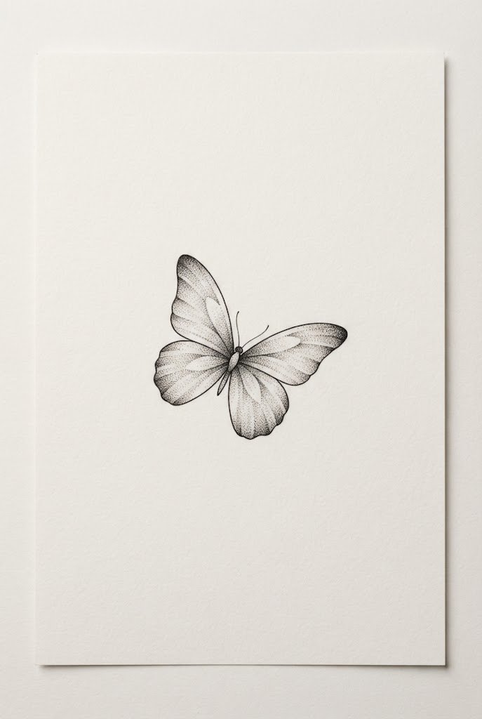 Minimalist Stippled Elbow Crease Flutter — arm butterfly tattoo style outfit