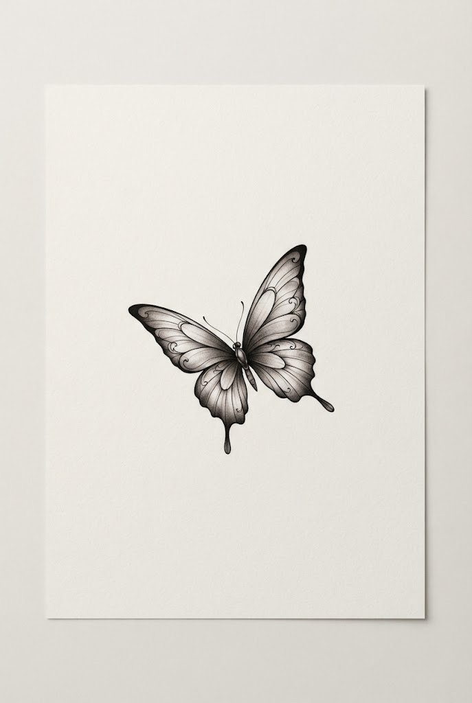 Realistic Black-and-Grey Bicep Piece — arm butterfly tattoo style outfit