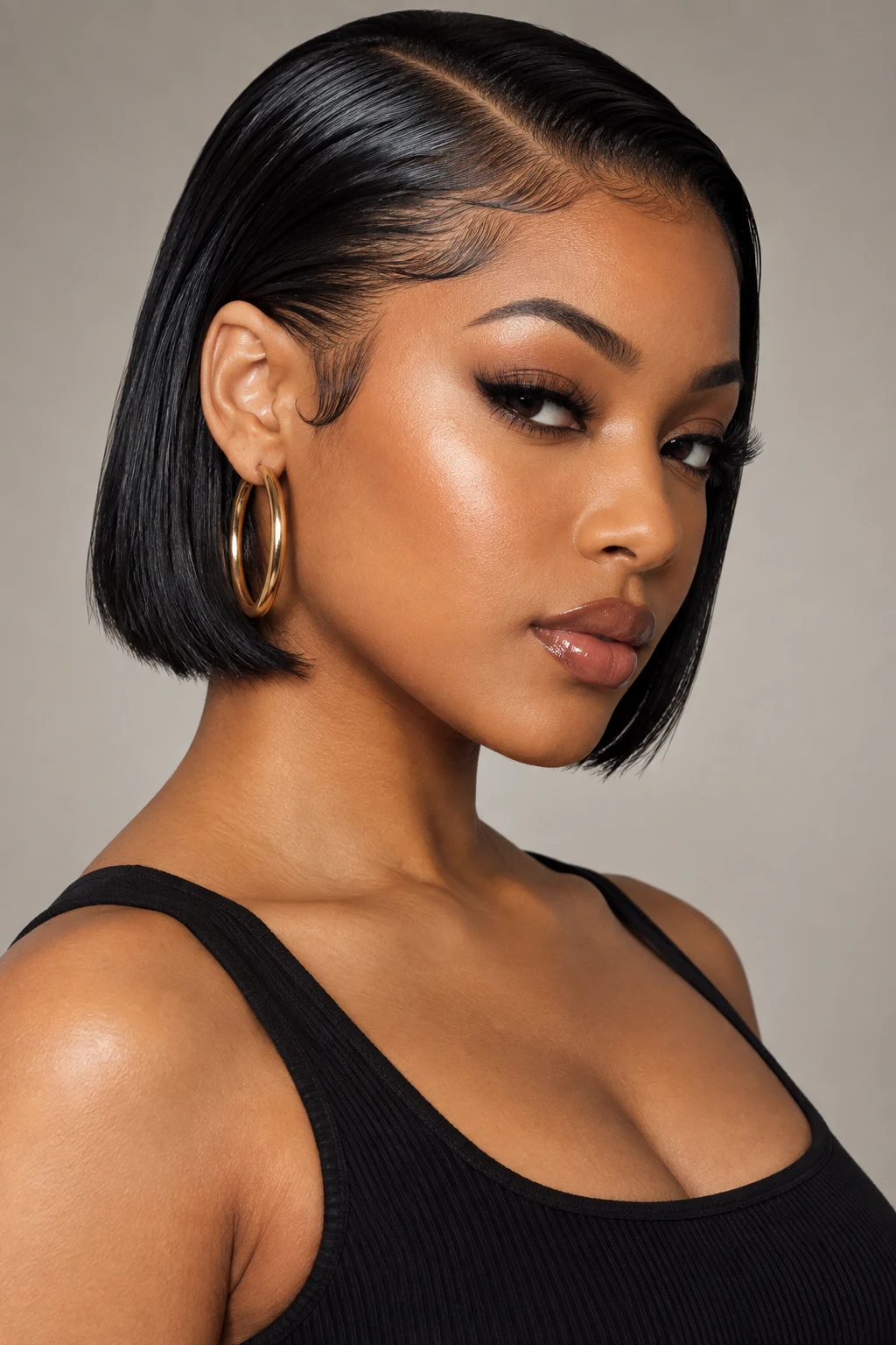The Slicked-Back Mini Bob — baddie hairstyles short hair style outfit