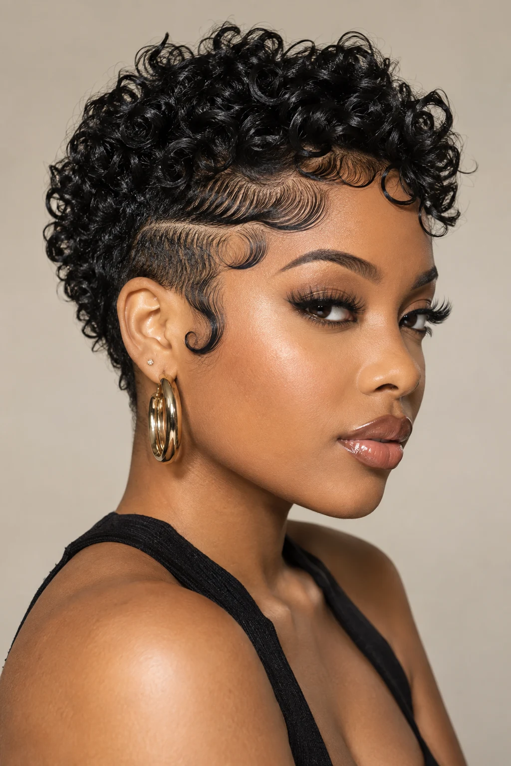 Defined Curly Taper With Statement Edges — baddie hairstyles short hair style outfit
