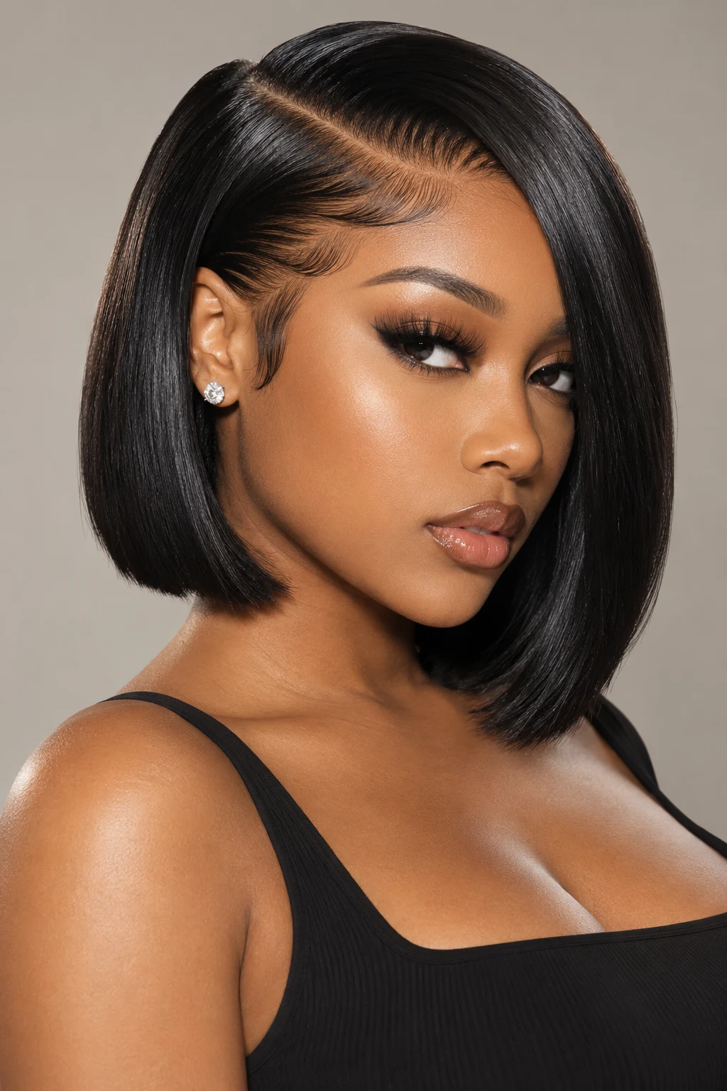Deep Side-Parted Glass Hair — baddie hairstyles short hair style outfit