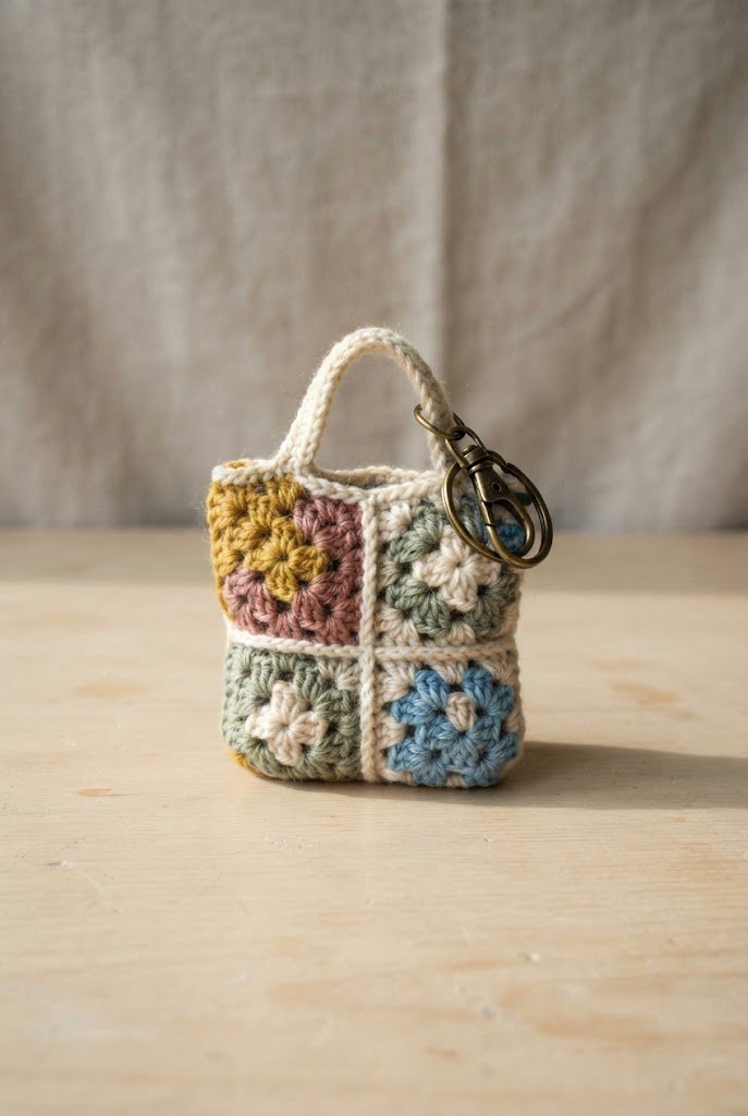 Classic Granny Square Mini Tote — bag keychain crochet style outfit