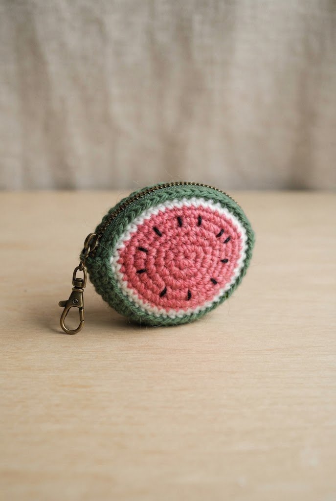 Watermelon Slice Zip Case — bag keychain crochet style outfit