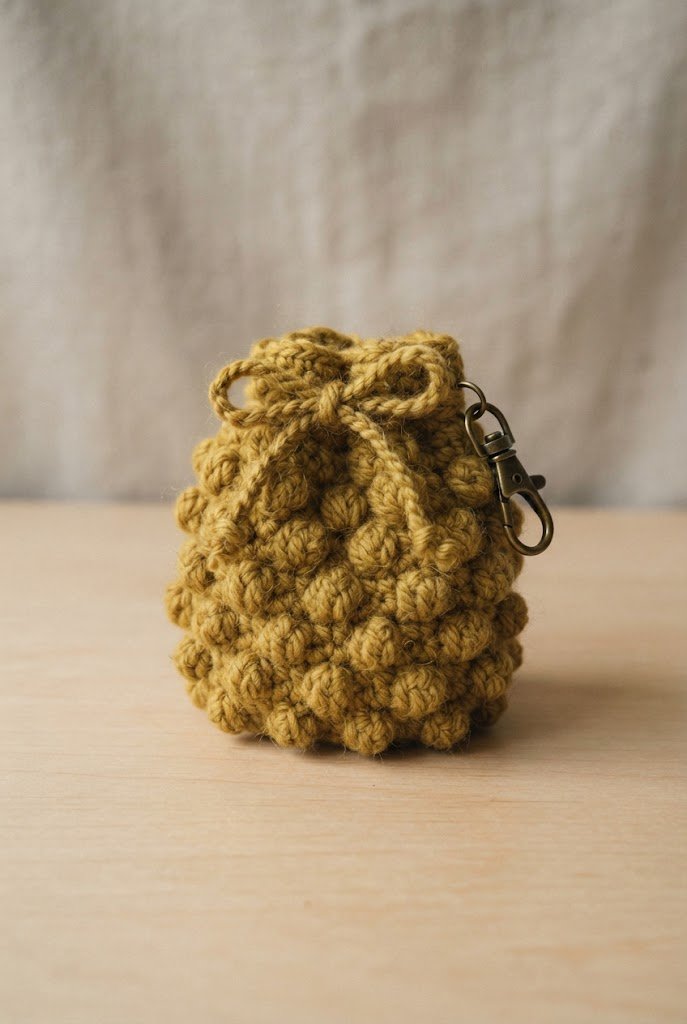 Textured Bobble Popcorn Pouch — bag keychain crochet style outfit