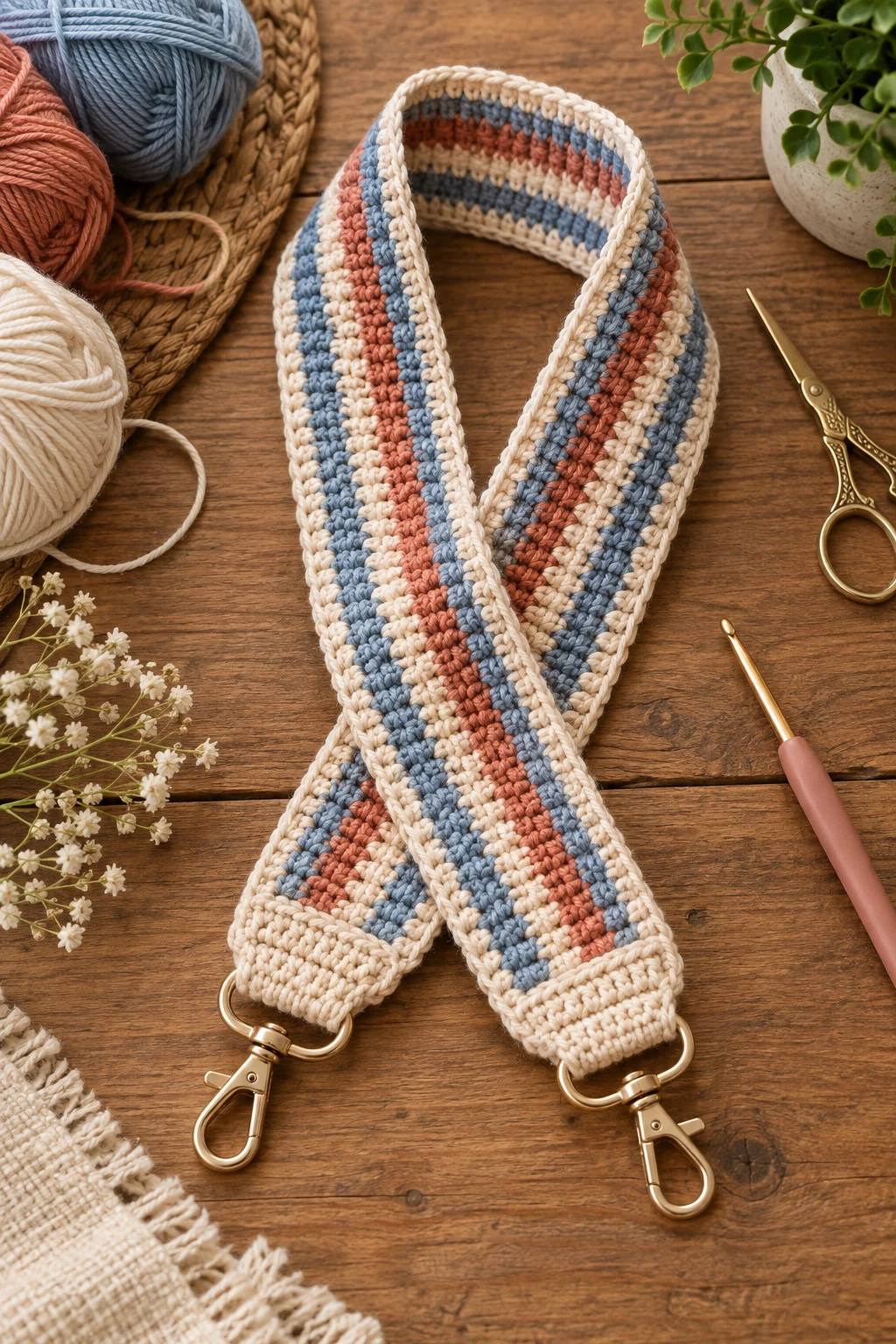 Striped Summer Shoulder Strap — bag strap crochet style outfit
