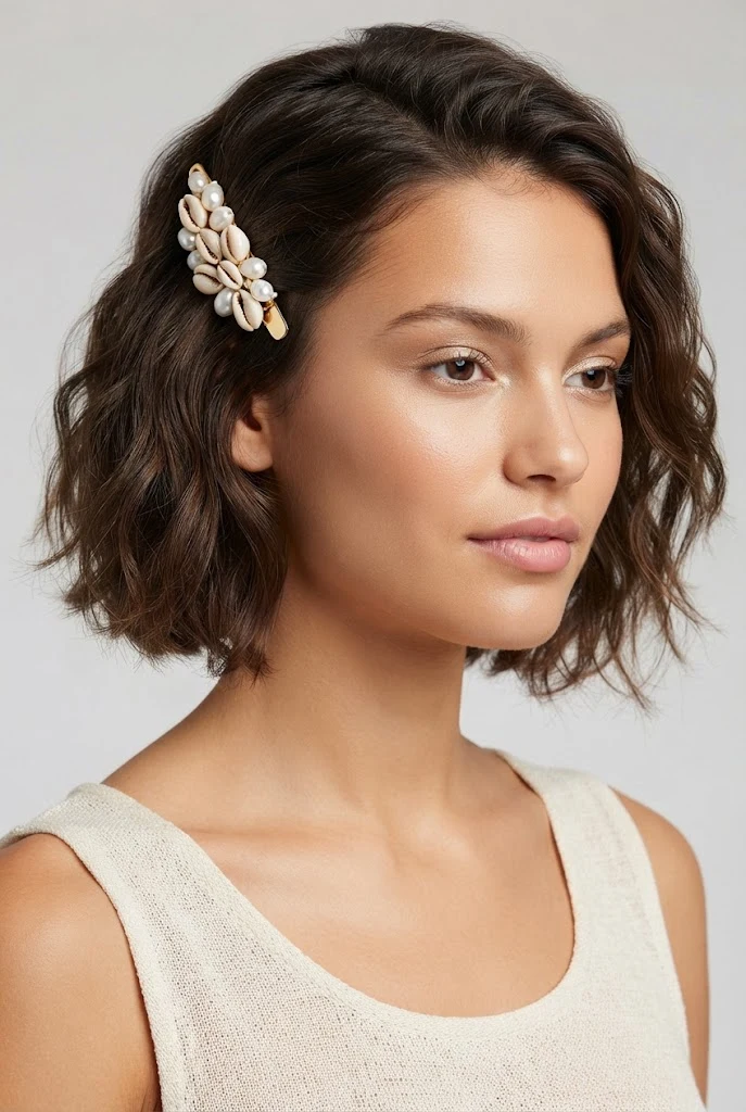 Shell-Accented Side Pin — beach hairstyles for short hair easy style outfit