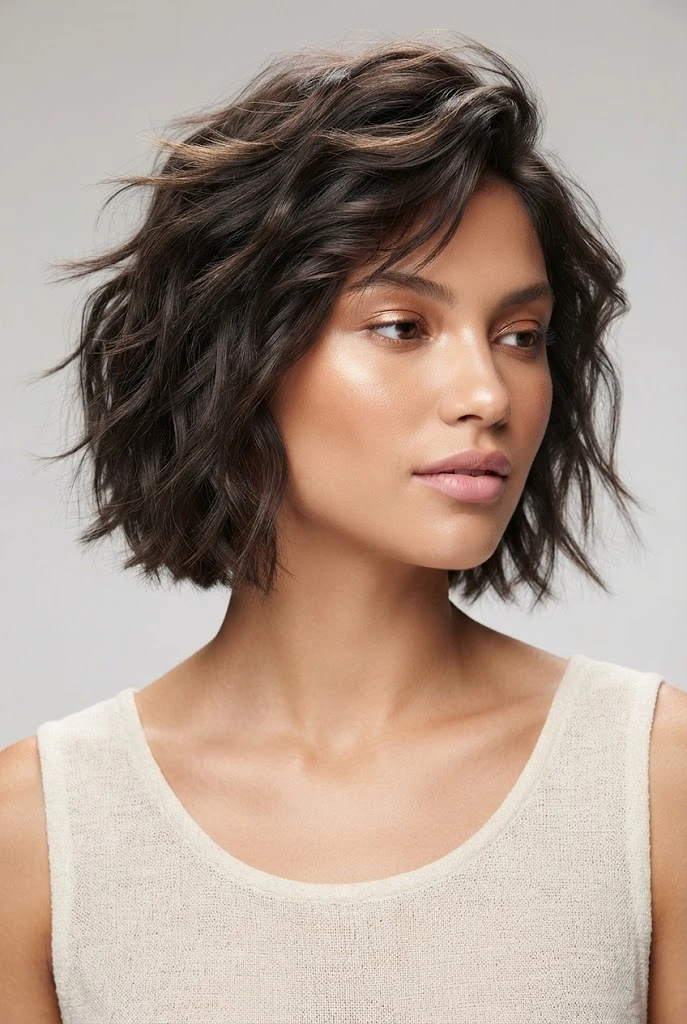 Feathered Beach Bob — beach hairstyles for short hair easy style outfit