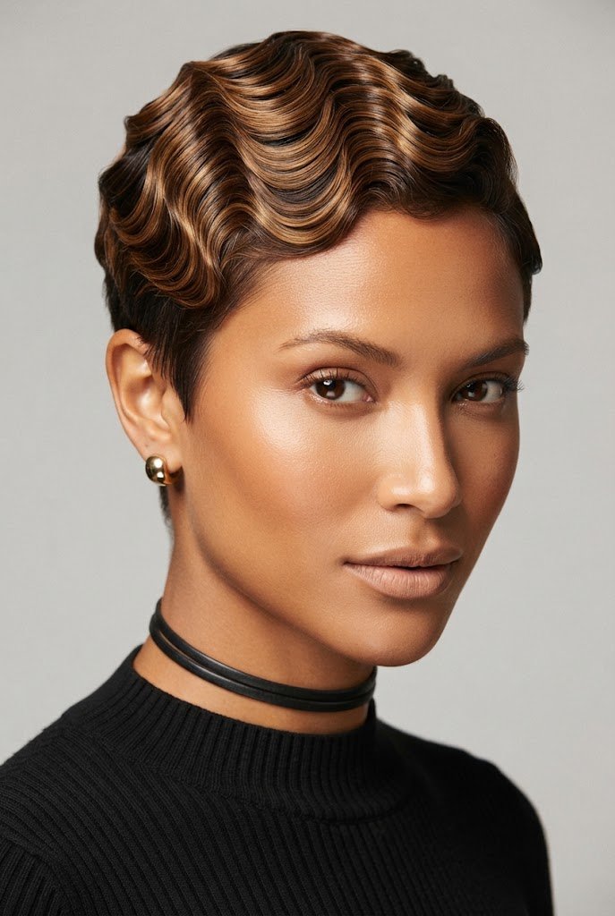 Golden-Brown Finger Waves — beach hairstyles for short hair style outfit