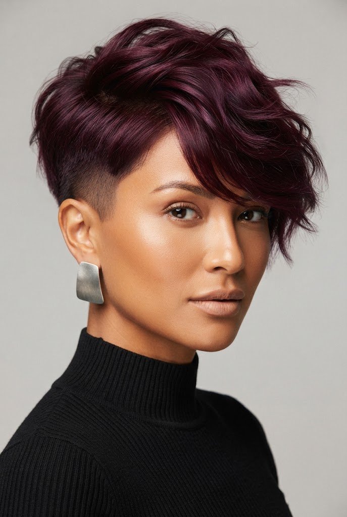 Bold Burgundy Asymmetrical Crop — beach hairstyles for short hair style outfit