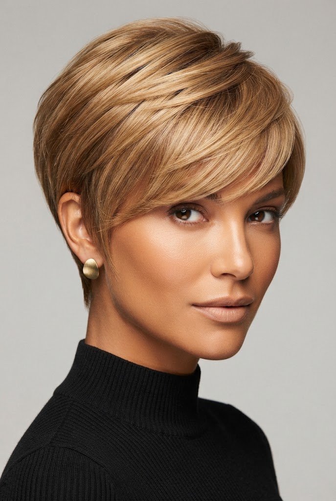 Honey Blonde Swept Pixie — beach hairstyles for short hair style outfit