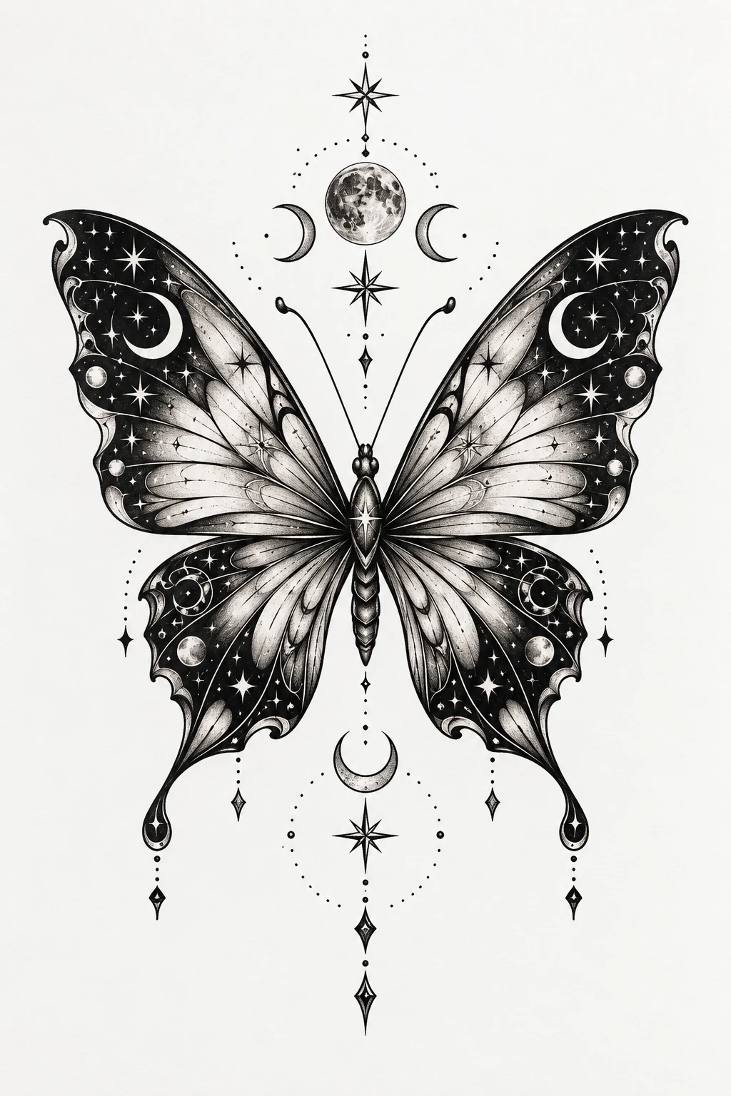 Butterfly With Celestial Symbols — big butterfly tattoo style outfit