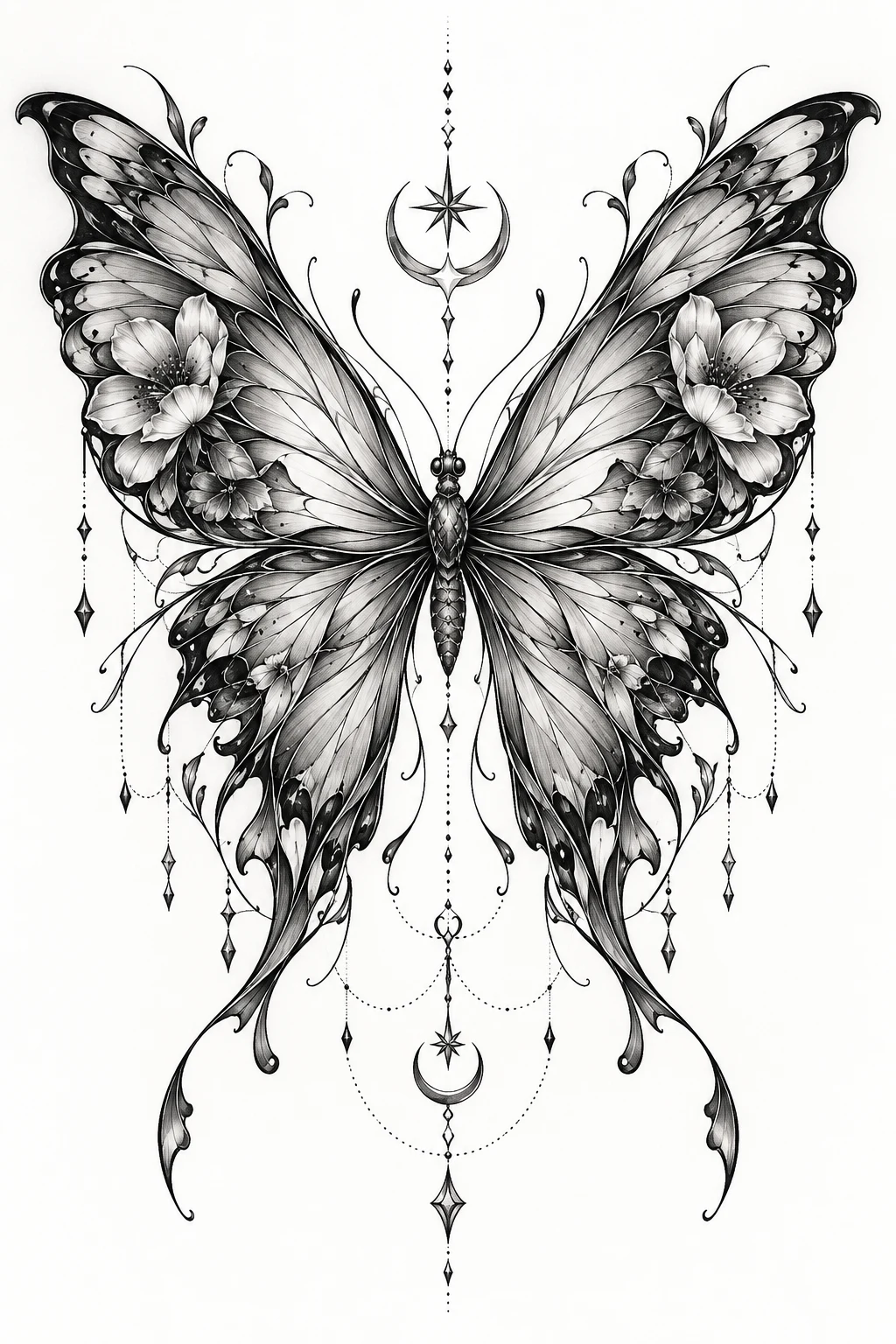 Oversized Butterfly Backpiece — big butterfly tattoo style outfit