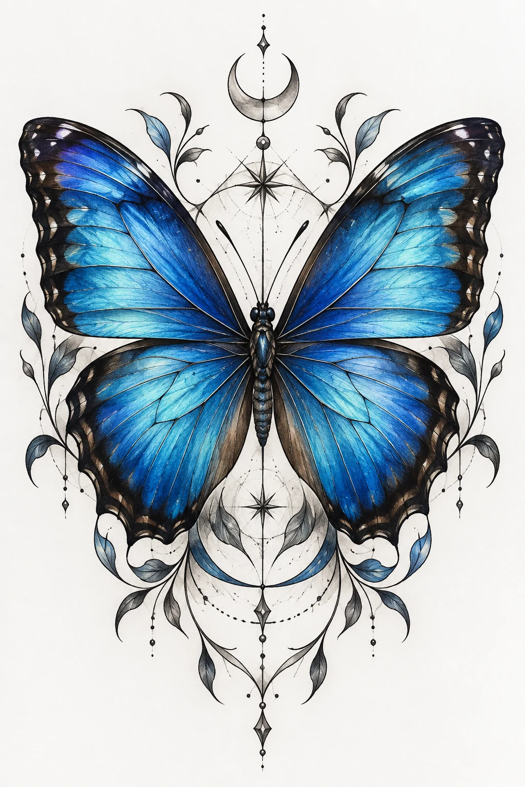 Blue Morpho Dream — big butterfly tattoo style outfit