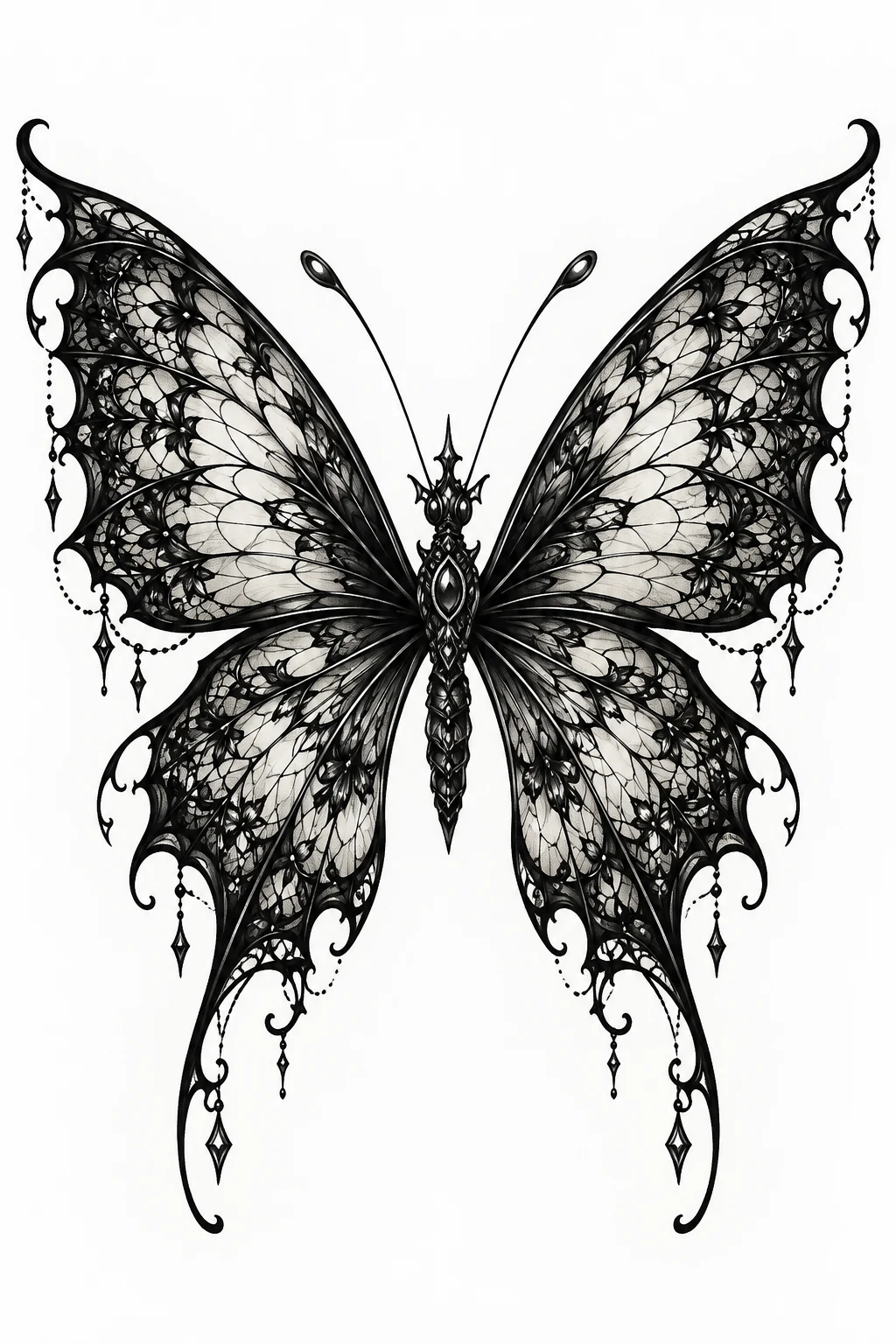 Gothic Black Lace Wings — big butterfly tattoo style outfit