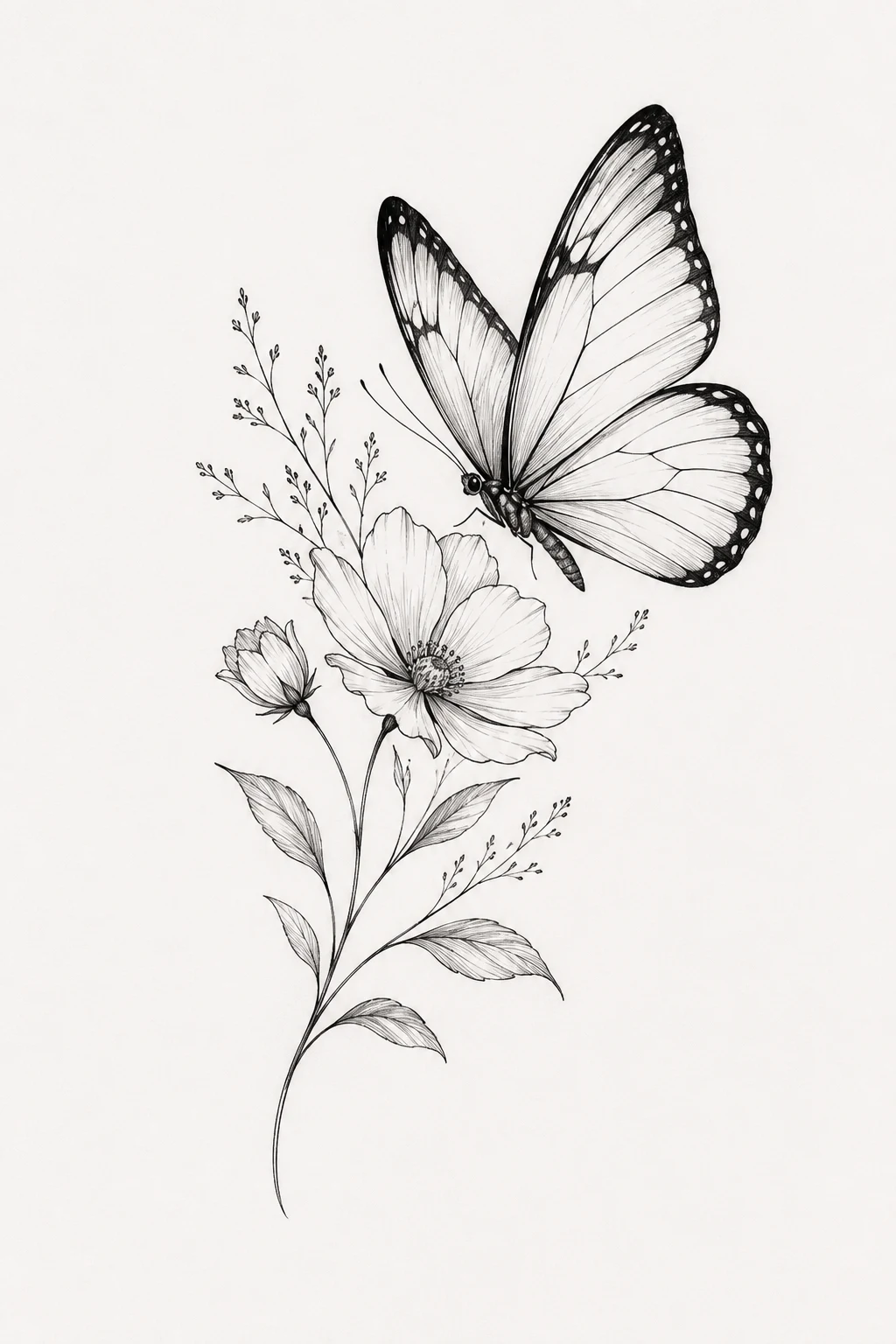 Fine-Line Birth Flower Butterfly Tattoo — birth flower butterfly tattoo style outfit