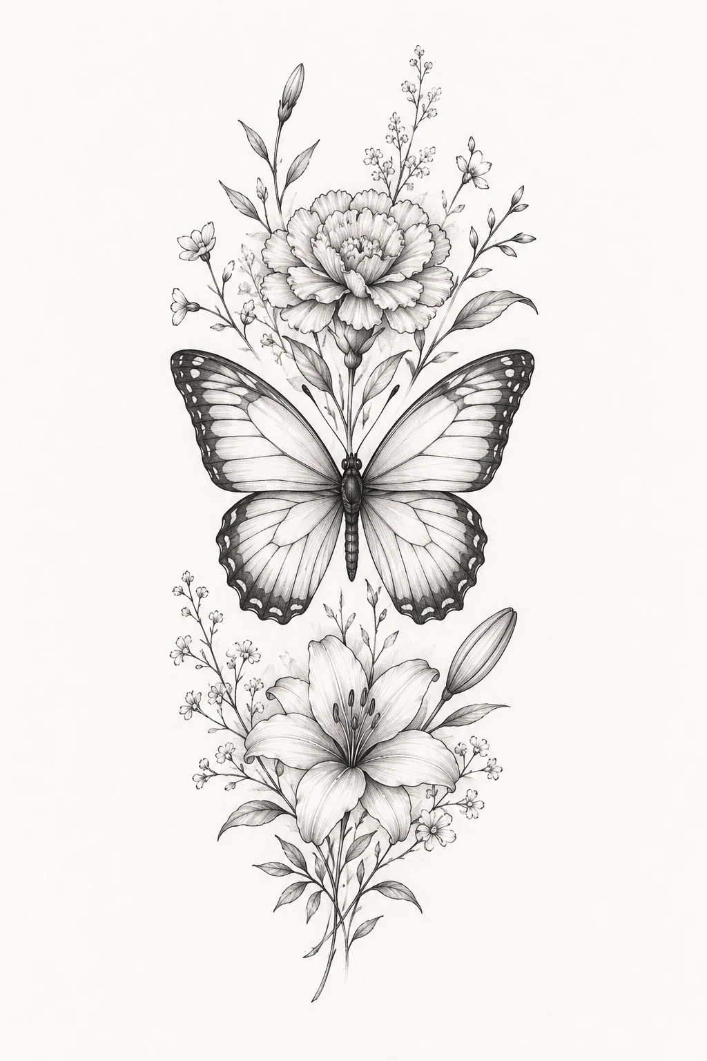 Birth Flower Butterfly Tattoo With Birth Date — birth flower butterfly tattoo style outfit