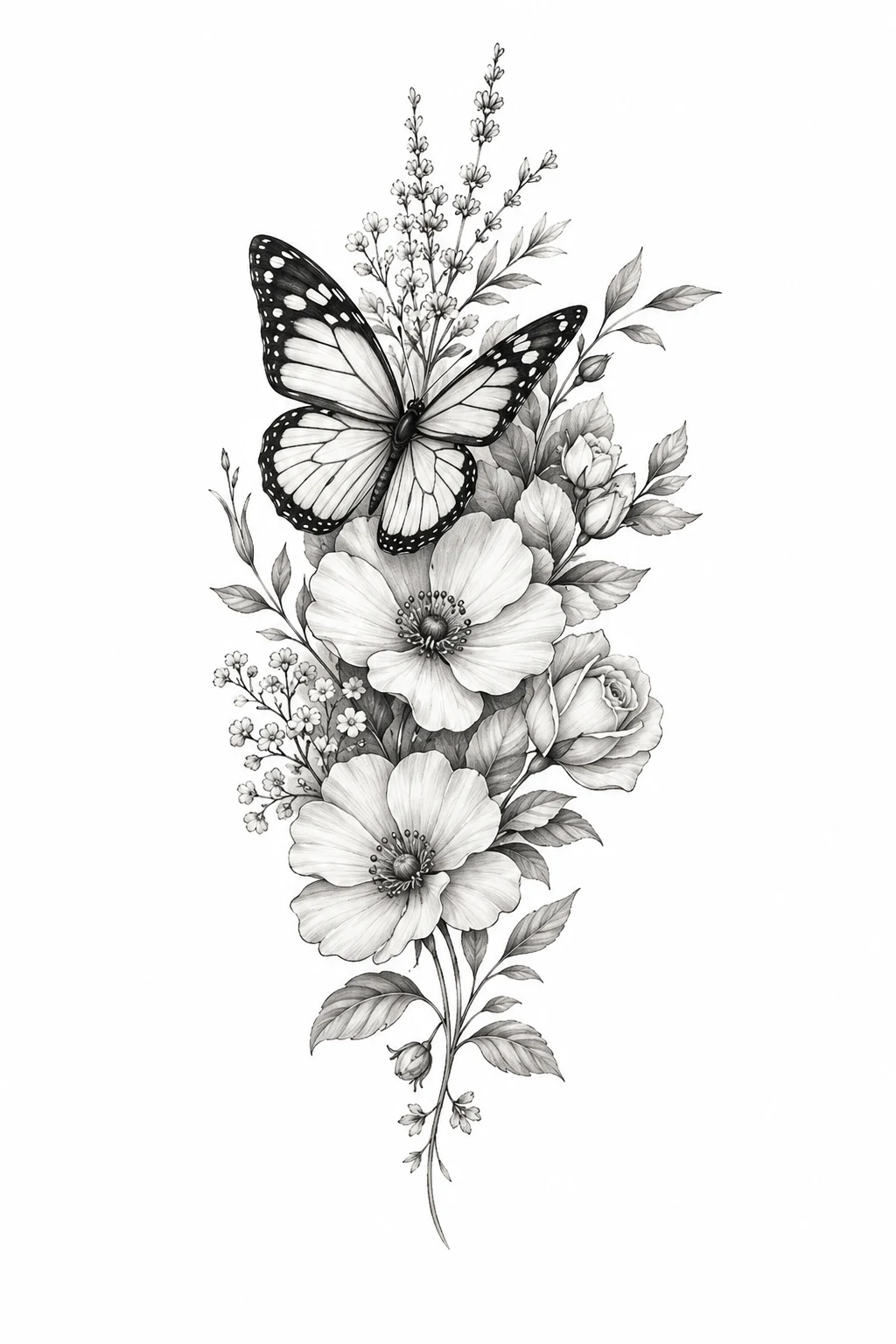 Butterfly With Flower Tattoo Bouquet — birth flower butterfly tattoo style outfit