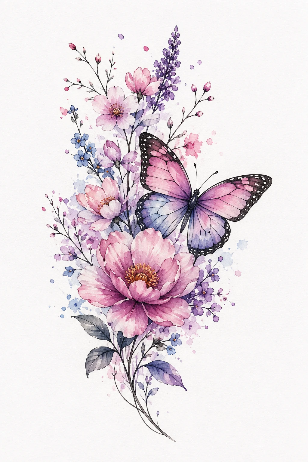 Watercolor Birth Flower Butterfly — birth flower butterfly tattoo style outfit